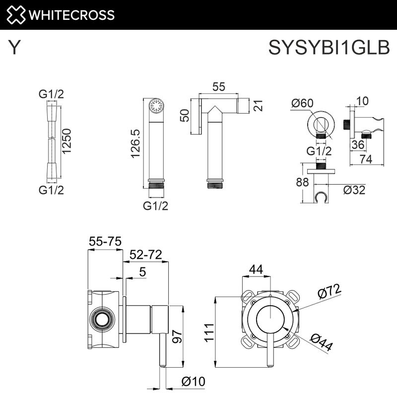 Встраиваемый гигиенический душ WHITECROSS Y SYSYBI1GLB (брашированное золото)