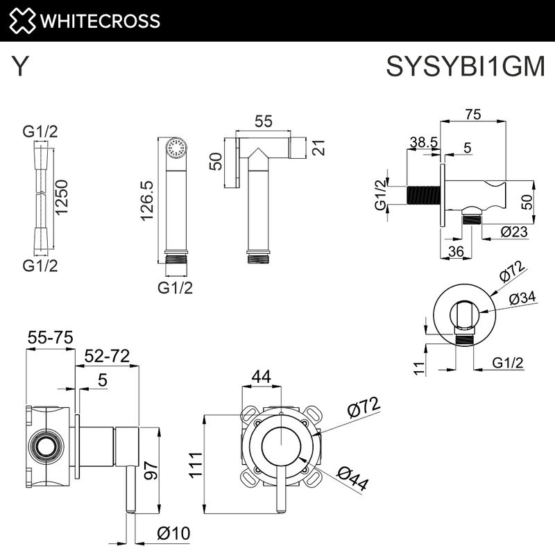 Встраиваемый гигиенический душ WHITECROSS Y SYSYBI1GM (оружейная сталь)