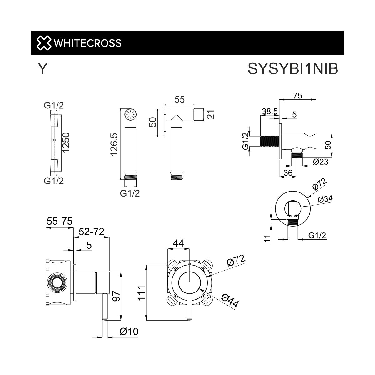 Система для биде скрытого монтажа WHITECROSS Y SYSYBI1NIB (брашированный никель)