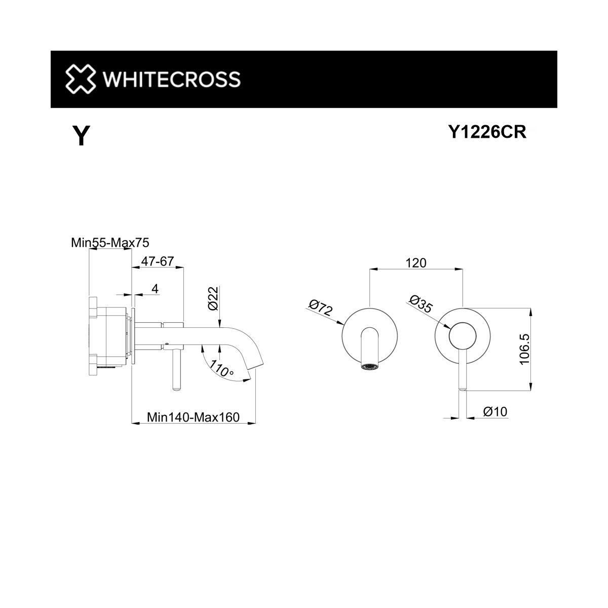 Смеситель для умывальника скрытого монтажа WHITECROSS Y Y1226CR (хром)