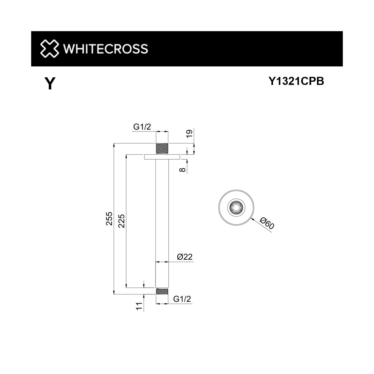 Кронштейн душевой потолочный WHITECROSS Y1321CPB (брашированная медь)