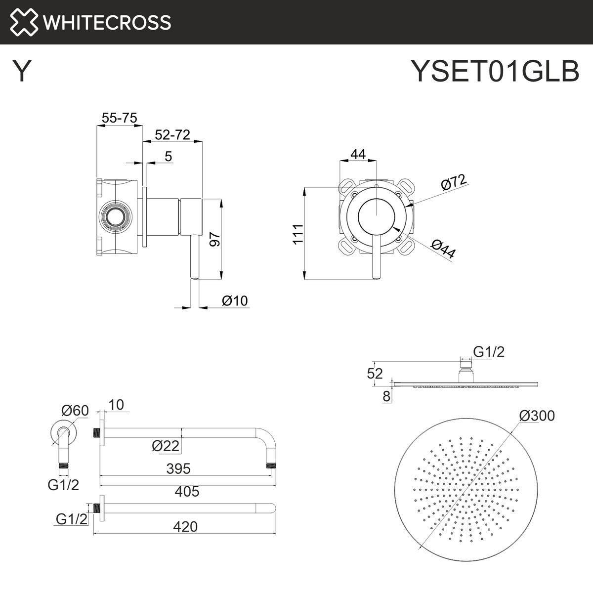 Система для душа скрытого монтажа WHITECROSS Y YSET01GLB (брашированное золото)