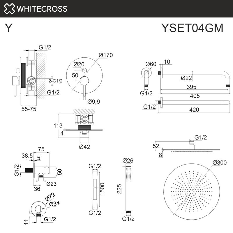 Система для душа скрытого монтажа WHITECROSS Y YSET04GM (оружейная сталь)