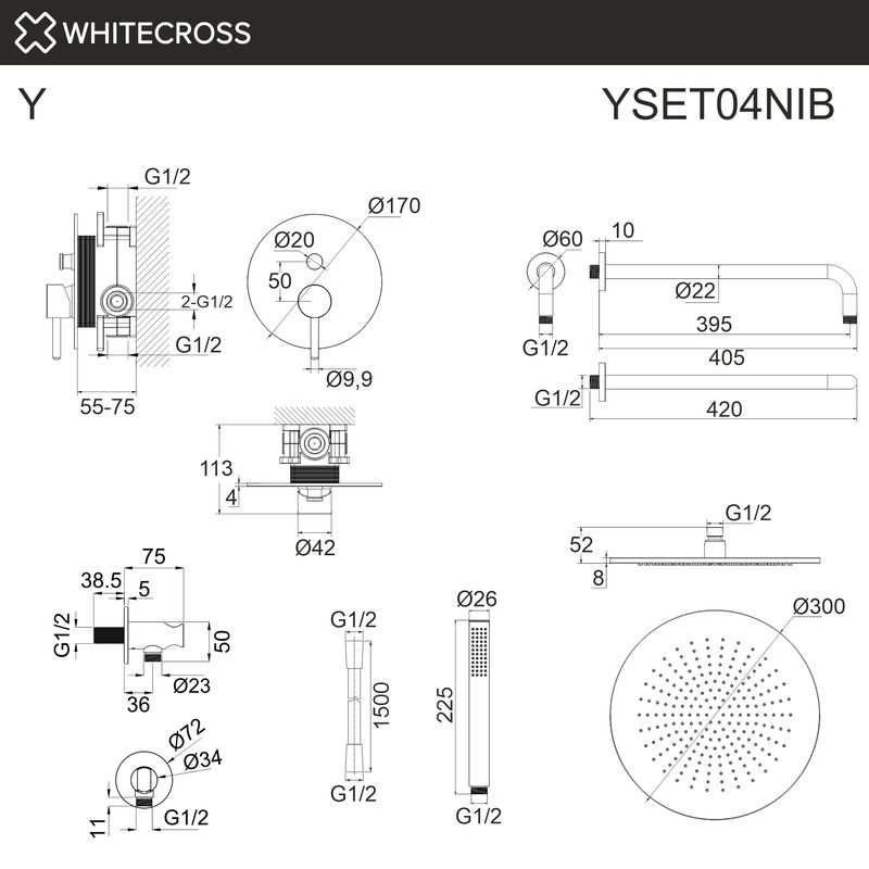 Система для душа скрытого монтажа WHITECROSS Y YSET04NIB (брашированный никель)