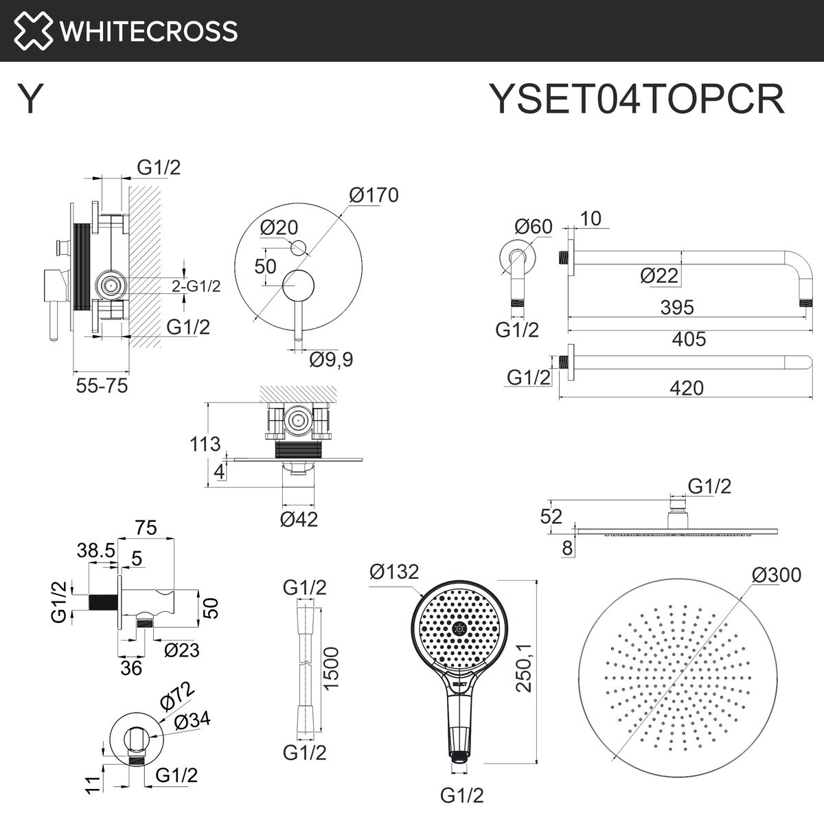 Система для душа скрытого монтажа WHITECROSS Y YSET04TOPCR (хром)
