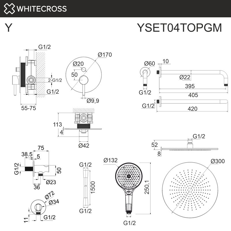 Система для душа скрытого монтажа WHITECROSS Y YSET04TOPGM (оружейная сталь)