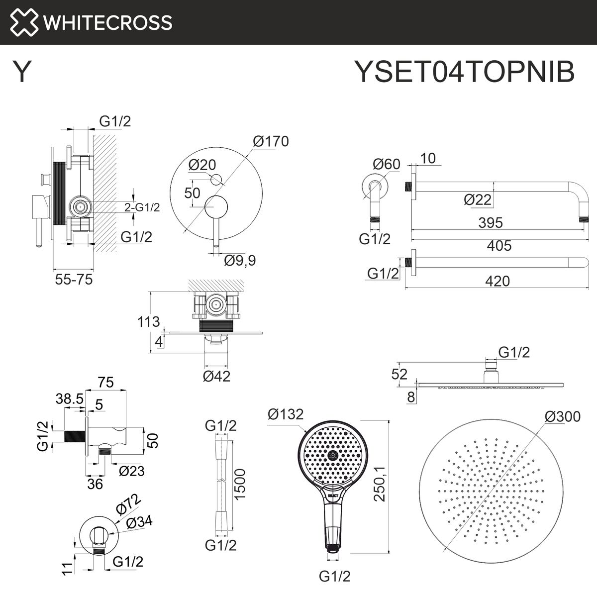 Система для душа скрытого монтажа WHITECROSS Y YSET04TOPNIB (брашированный никель)
