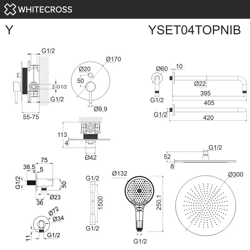 Система для душа скрытого монтажа WHITECROSS Y YSET04TOPNIB (брашированный никель)