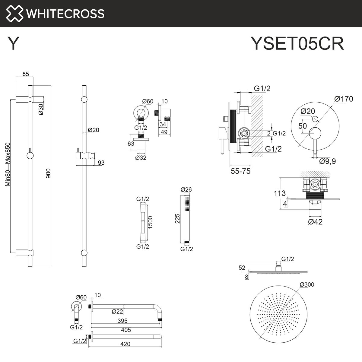 Система для душа скрытого монтажа WHITECROSS Y YSET05CR (хром)