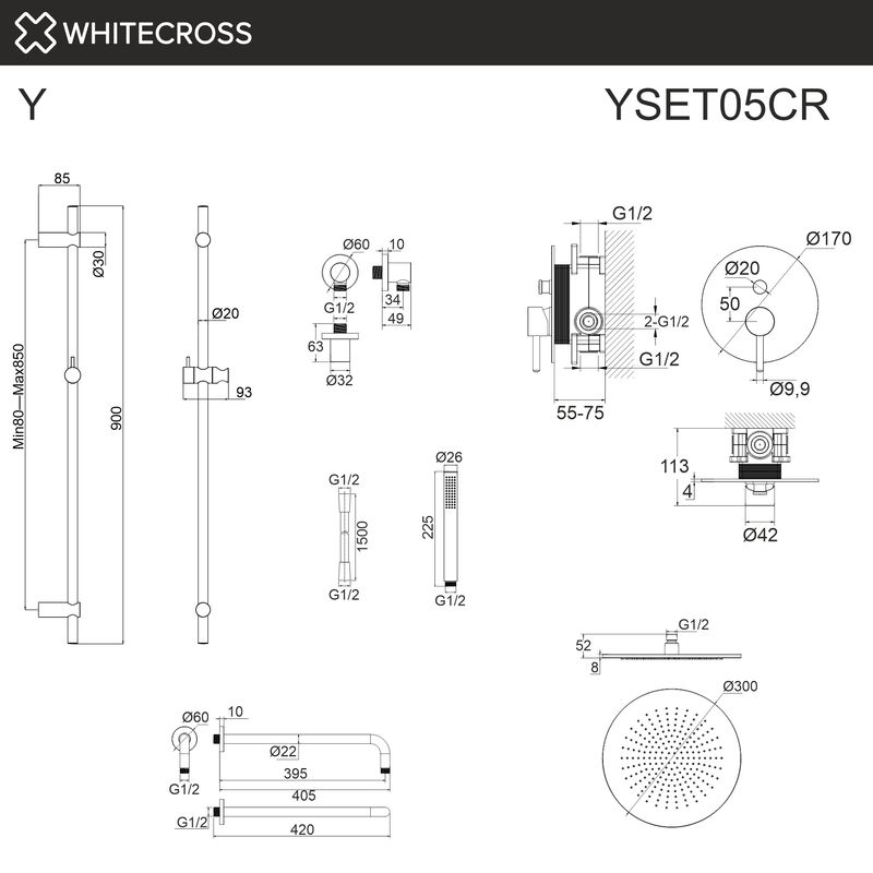 Система для душа скрытого монтажа WHITECROSS Y YSET05CR (хром)