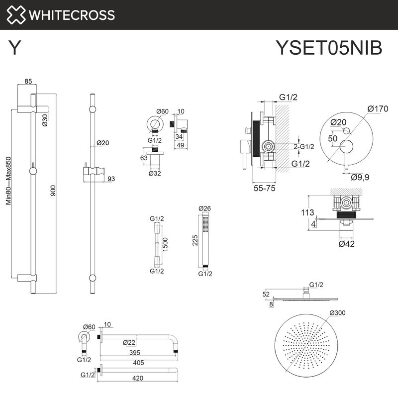 Система для душа скрытого монтажа WHITECROSS Y YSET05NIB (брашированный никель)