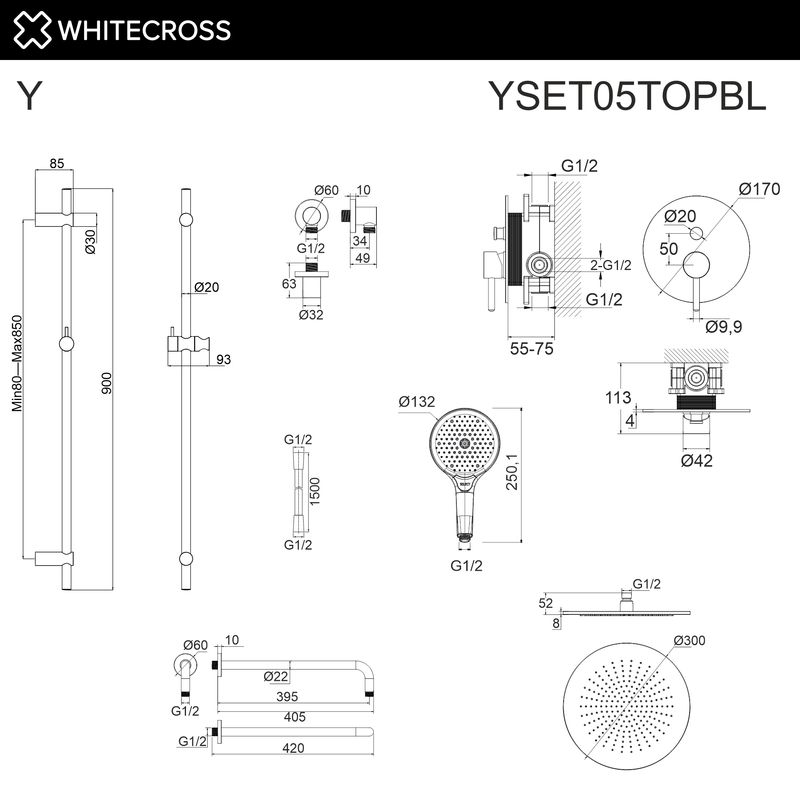 Система для душа скрытого монтажа WHITECROSS Y YSET05TOPBL (черный мат)