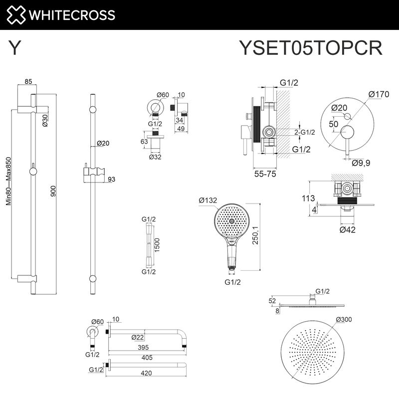 Система для душа скрытого монтажа WHITECROSS Y YSET05TOPCR (хром)