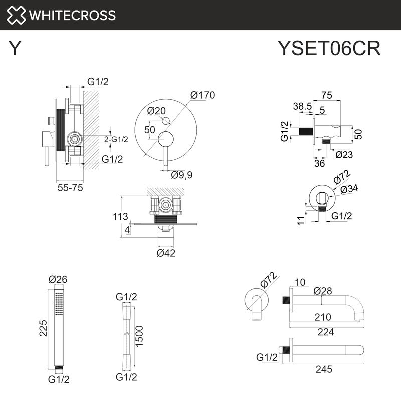 Система для ванны скрытого монтажа WHITECROSS Y YSET06CR (хром)