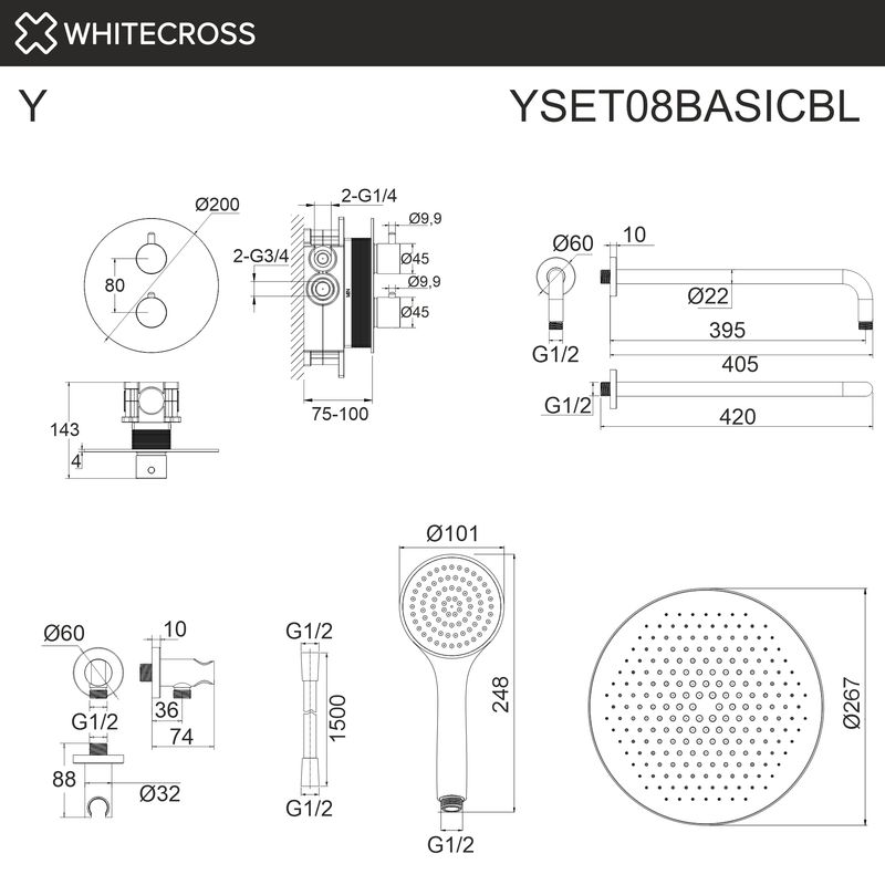 Душевая система скрытого монтажа WHITECROSS Y YSET08BASICBL термостатическая (черный матовый)