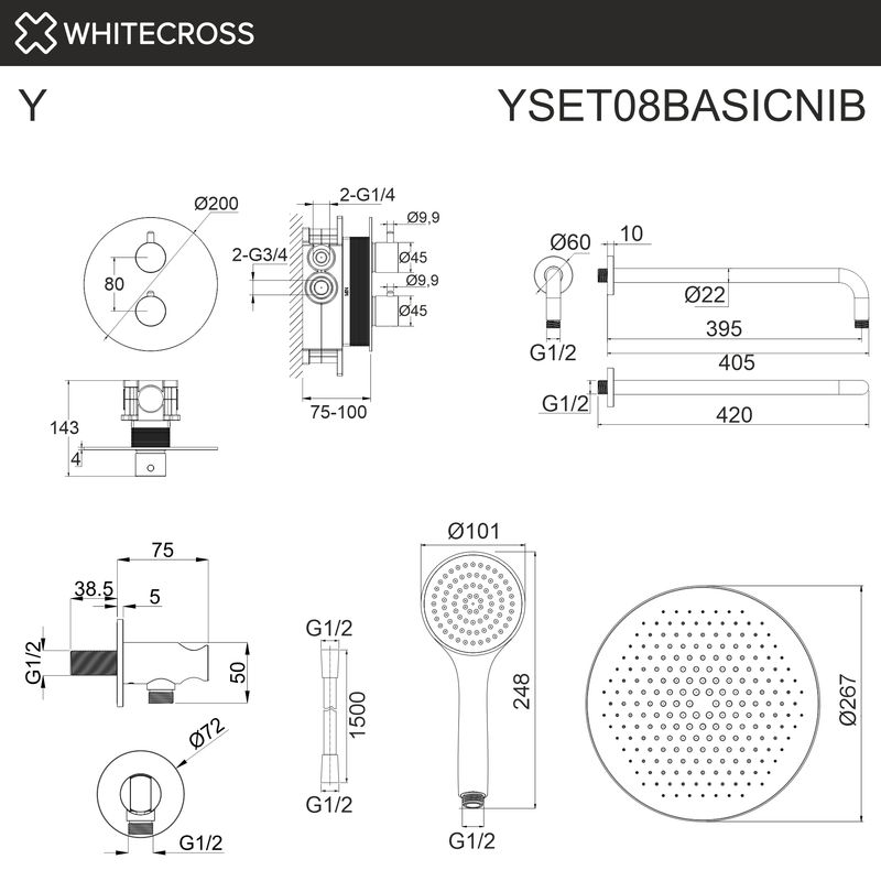 Душевая система скрытого монтажа WHITECROSS Y YSET08BASICNIB термостатическая (брашированный никель)