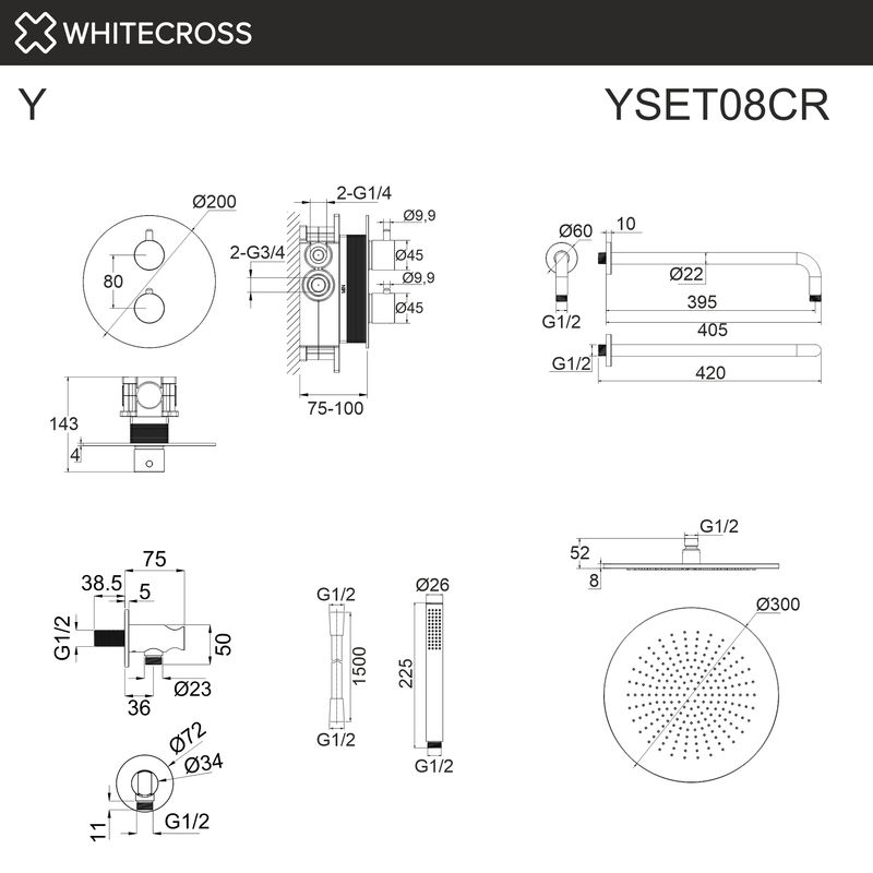 Термостатическая душевая система скрытого монтажа WHITECROSS Y YSET08CR (хром)