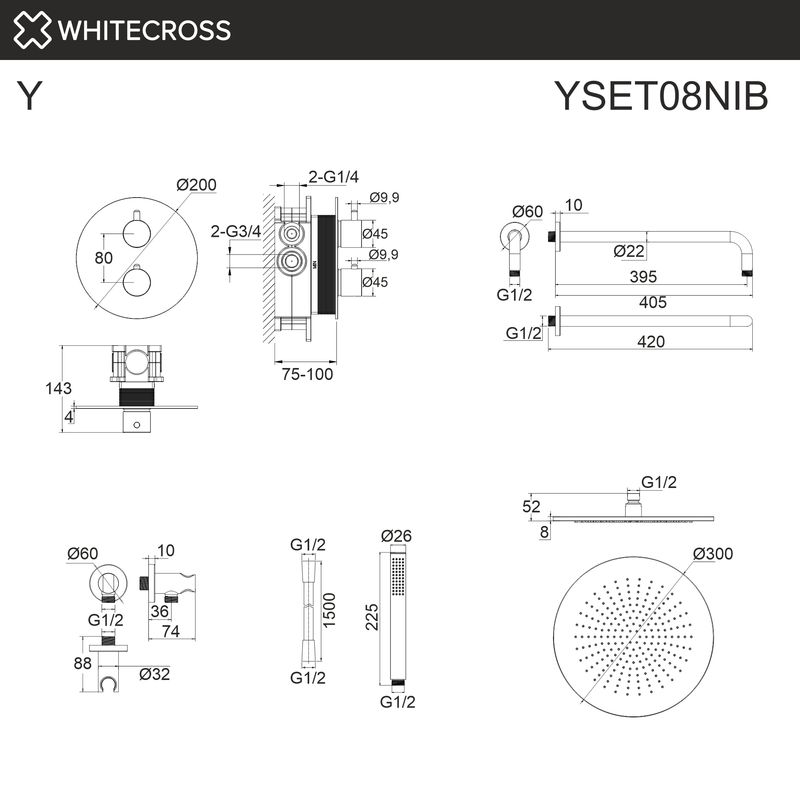 Термостатическая душевая система скрытого монтажа WHITECROSS Y YSET08NIB (брашированный никель)