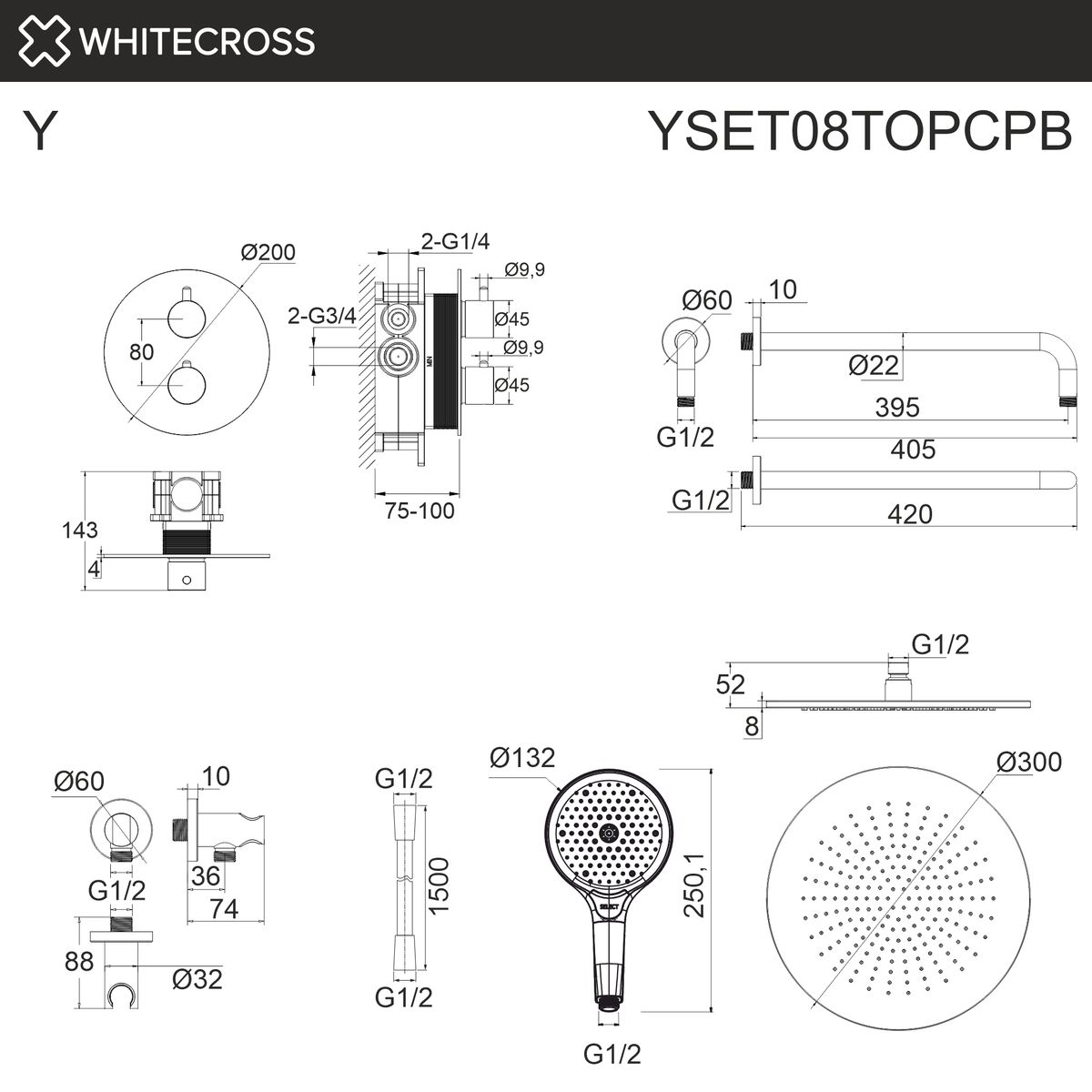 Термостатическая душевая система скрытого монтажа WHITECROSS Y YSET08TOPCPB (брашированная медь)