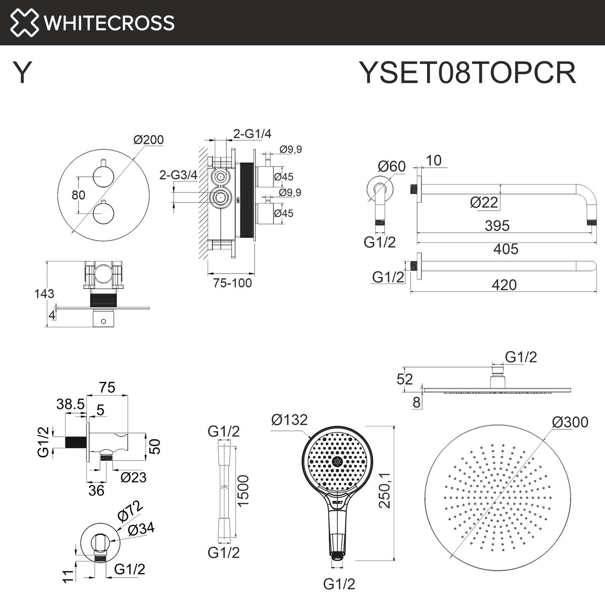 Термостатическая душевая система скрытого монтажа WHITECROSS Y YSET08TOPCR (хром)