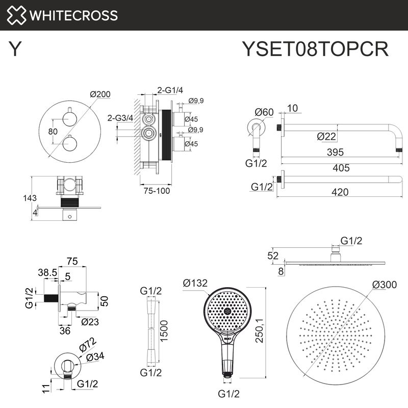 Термостатическая душевая система скрытого монтажа WHITECROSS Y YSET08TOPCR (хром)