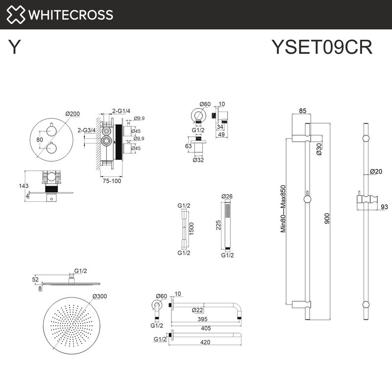 Термостатическая душевая система скрытого монтажа WHITECROSS Y YSET09CR (хром)