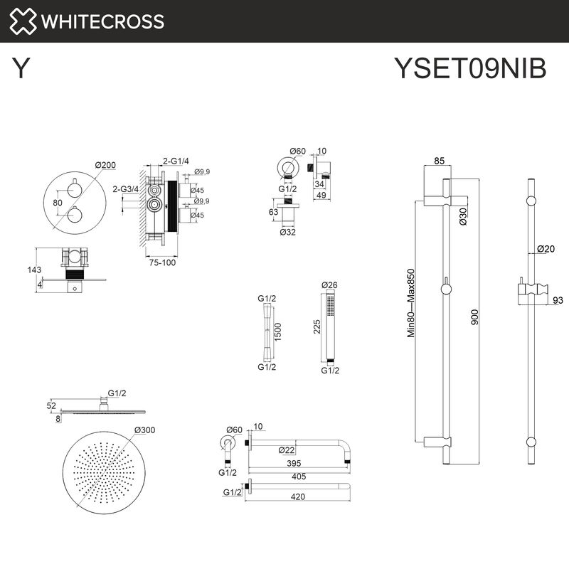 Система для душа скрытого монтажа WHITECROSS Y YSET09NIB (брашированный никель) термостатическая