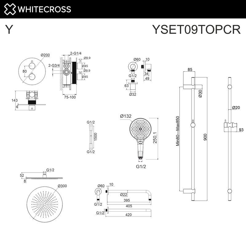 Термостатическая душевая система скрытого монтажа WHITECROSS Y YSET09TOPCR (хром)