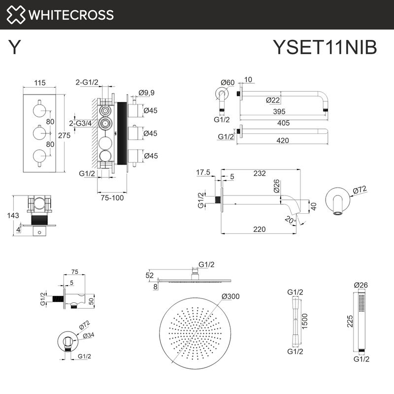Душевая система скрытого монтажа WHITECROSS Y YSET11NIB (брашированный никель) термостатическая