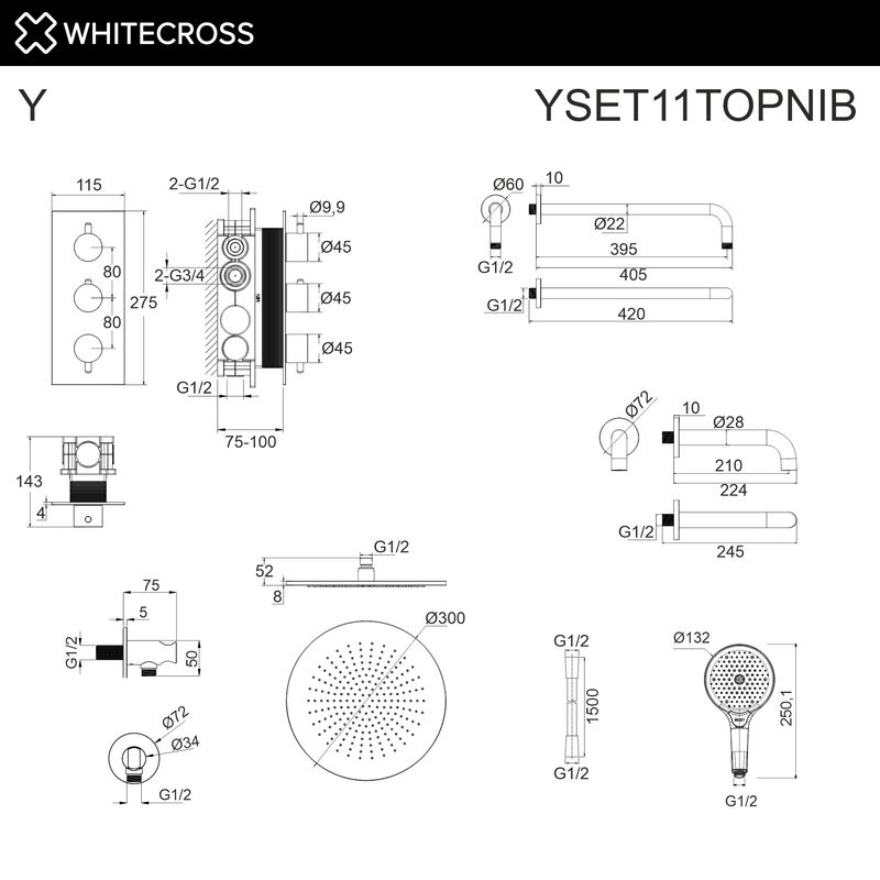 Термостатическая система для ванны скрытого монтажа WHITECROSS Y YSET11TOPNIB (брашированный никель)