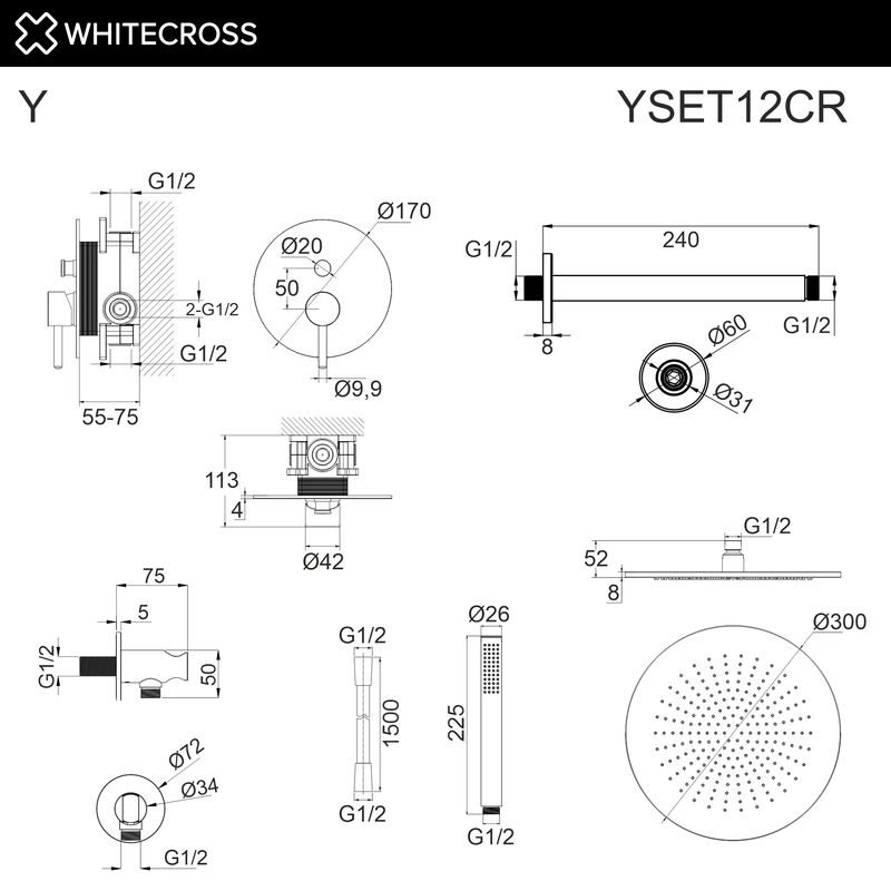 Система для душа скрытого монтажа WHITECROSS Y YSET12CR (хром)