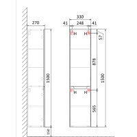 Шкаф-пенал для ванной Jorno Wood 150 подвесной / Wood.04.150/P/W белый — 3