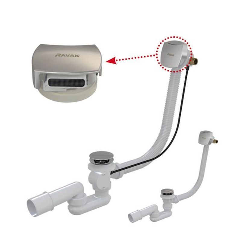 Сифон для ванны Ravak X01438 с заполнением переливом хром (квадратный)