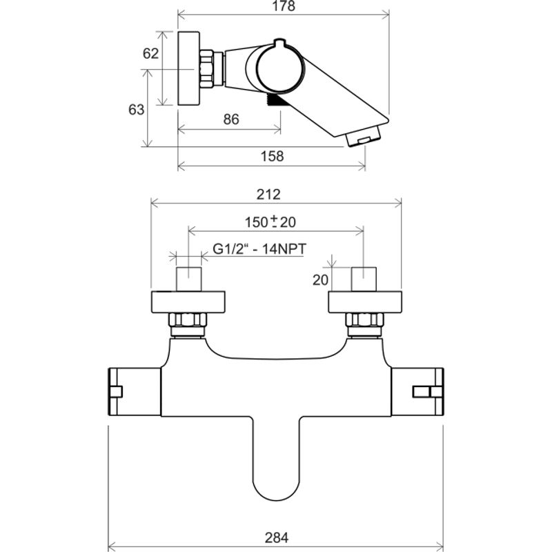 Смеситель для ванны Ravak TE 022.00/150 X070047 настенный термостатический без гарнитуры