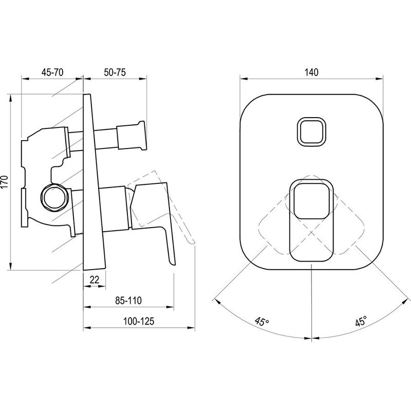 Смеситель скрытого монтажа для душа Ravak TD 065.00 X070070 хром + нужен R-Box (X070052)