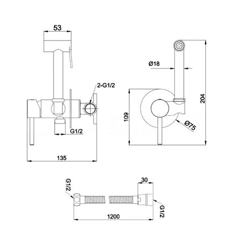 Встраиваемый гигиенический душ Ravak BM 050.20 X070072 черный