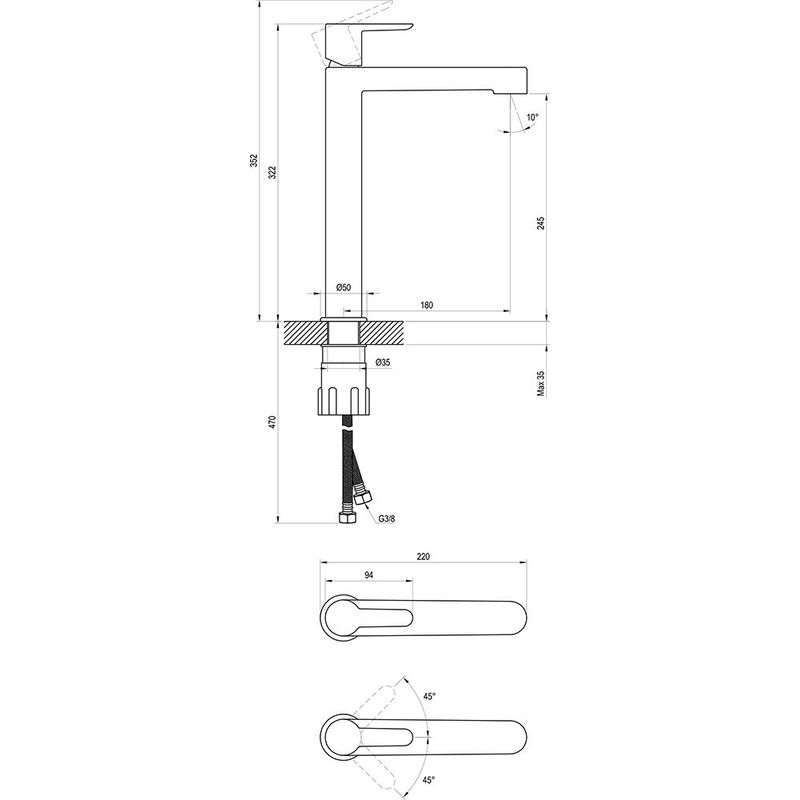 Смеситель для раковины Ravak PU 015.00 высокий без донного клапана X070114
