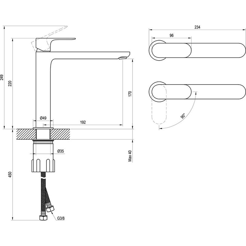 Смеситель для раковины Ravak EL 014.21GB Be Cool 220 мм без донного клапана X070416 графит