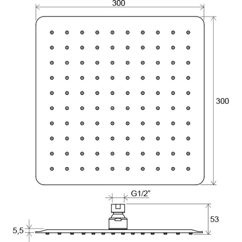 Верхний душ Ravak 982.00 300 мм X07P016 квадратный