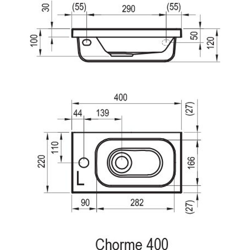 Раковина Ravak Chrome 400 левый XJGL1100000 белый с отверстиями