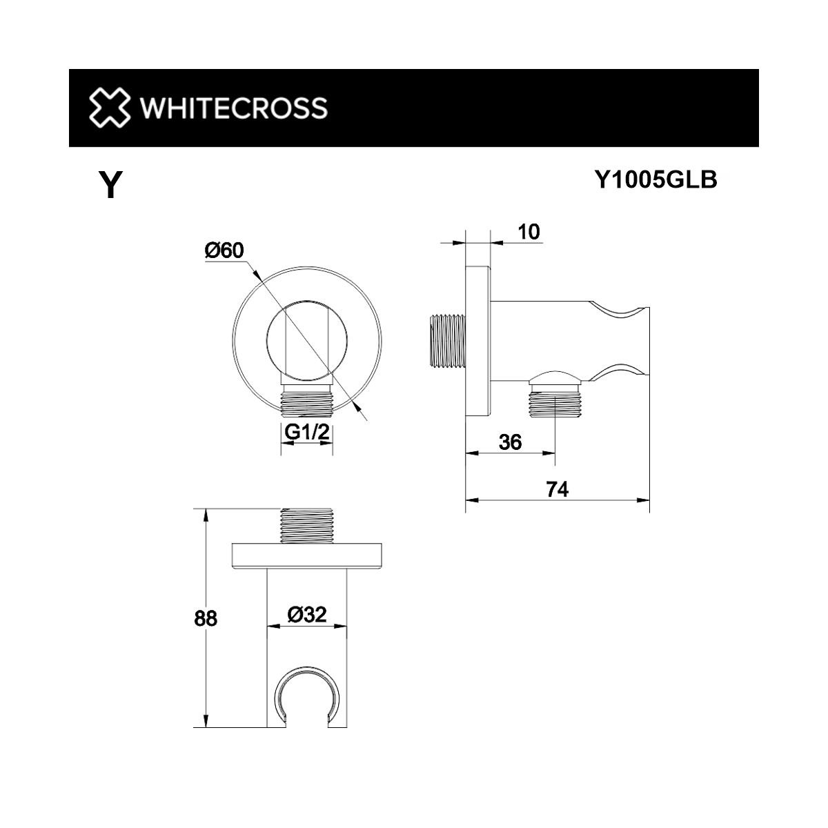 Угловой соединительный элемент WHITECROSS Y1005GLB (брашированное золото)
