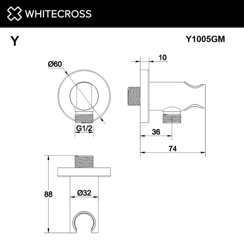 Шланговое подключение WHITECROSS Y1005GM с держателем лейки (оружейная сталь)
