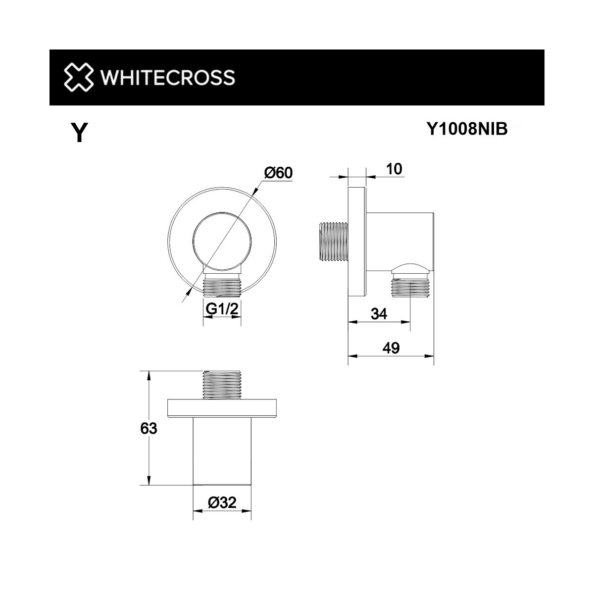 Угловой соединительный элемент WHITECROSS Y1008NIB (брашированный никель)