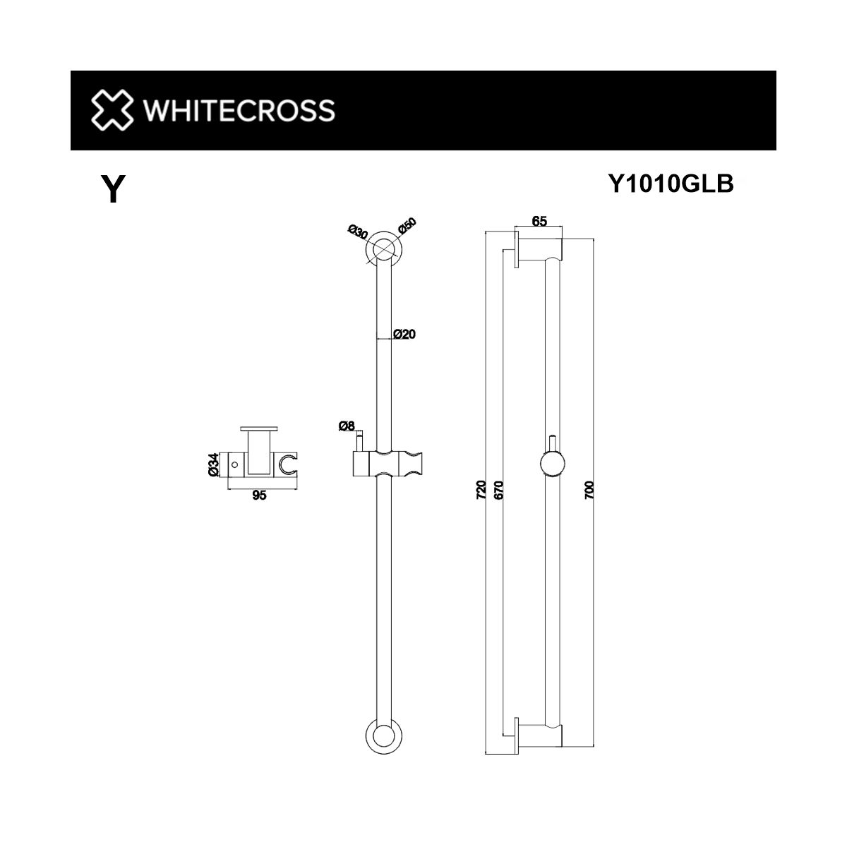 Штанга для душа WHITECROSS Y1010GL (золото)