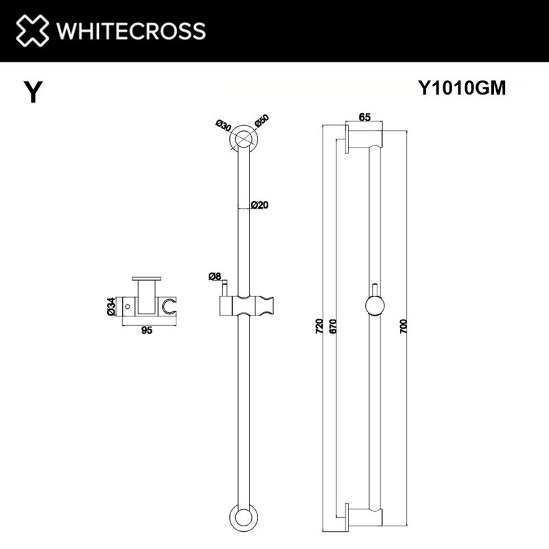 Душевая штанга WHITECROSS Y1010GM (оружейная сталь)