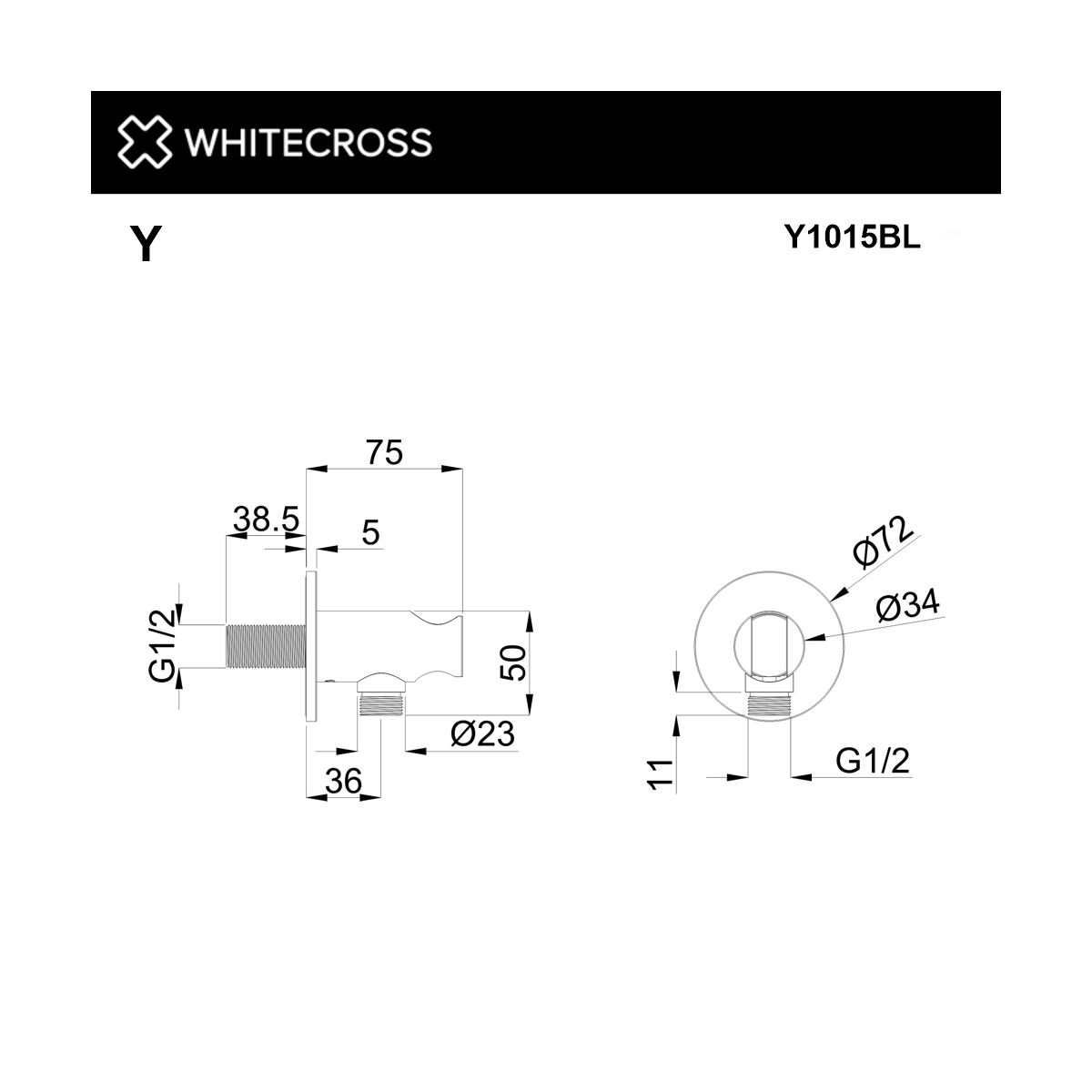 Угловой соединительный элемент с держателем лейки WHITECROSS Y1015BL (черный мат)