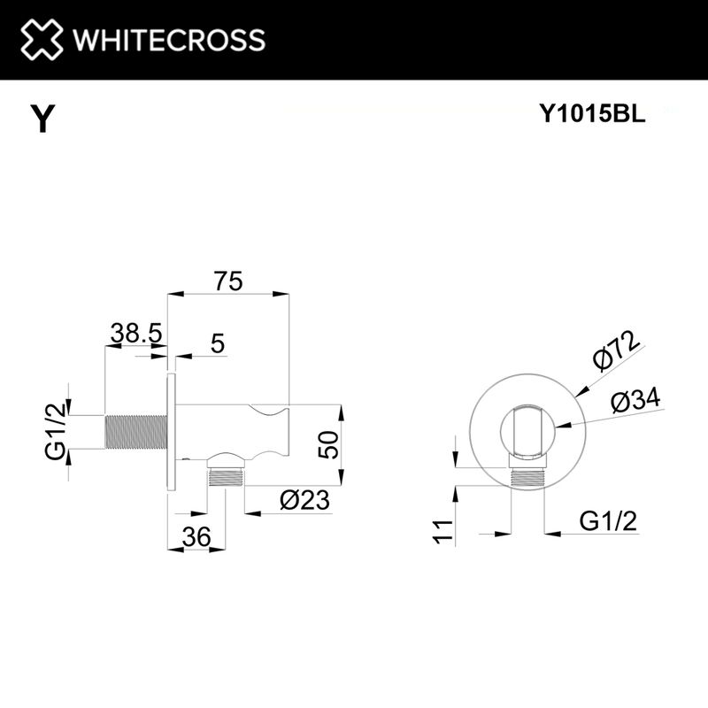 Угловой соединительный элемент с держателем лейки WHITECROSS Y1015BL (черный мат)