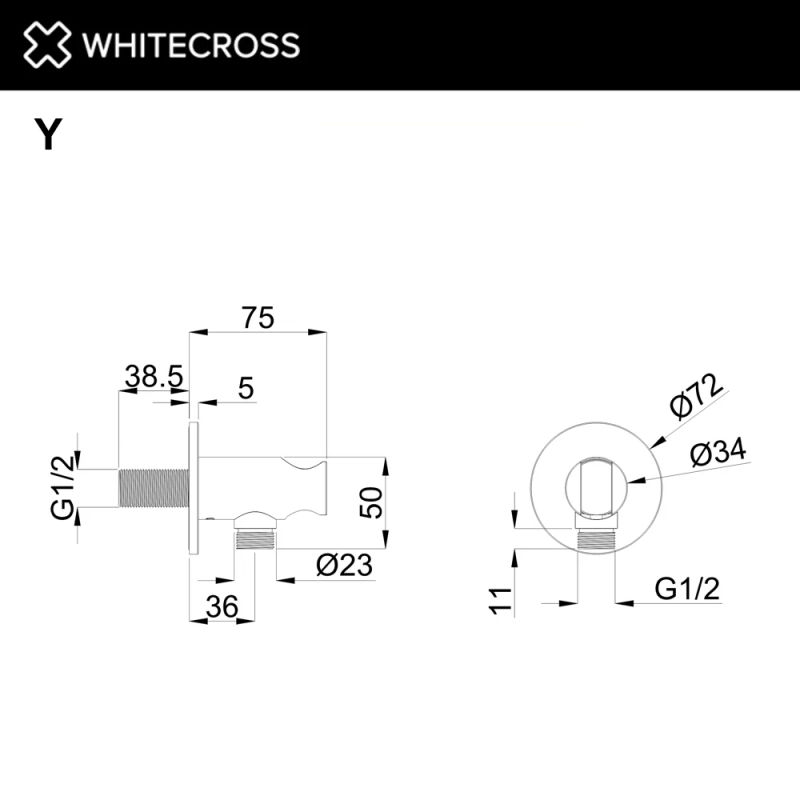 Угловой соединительный элемент с держателем лейки WHITECROSS Y1015CPB (брашированная медь)