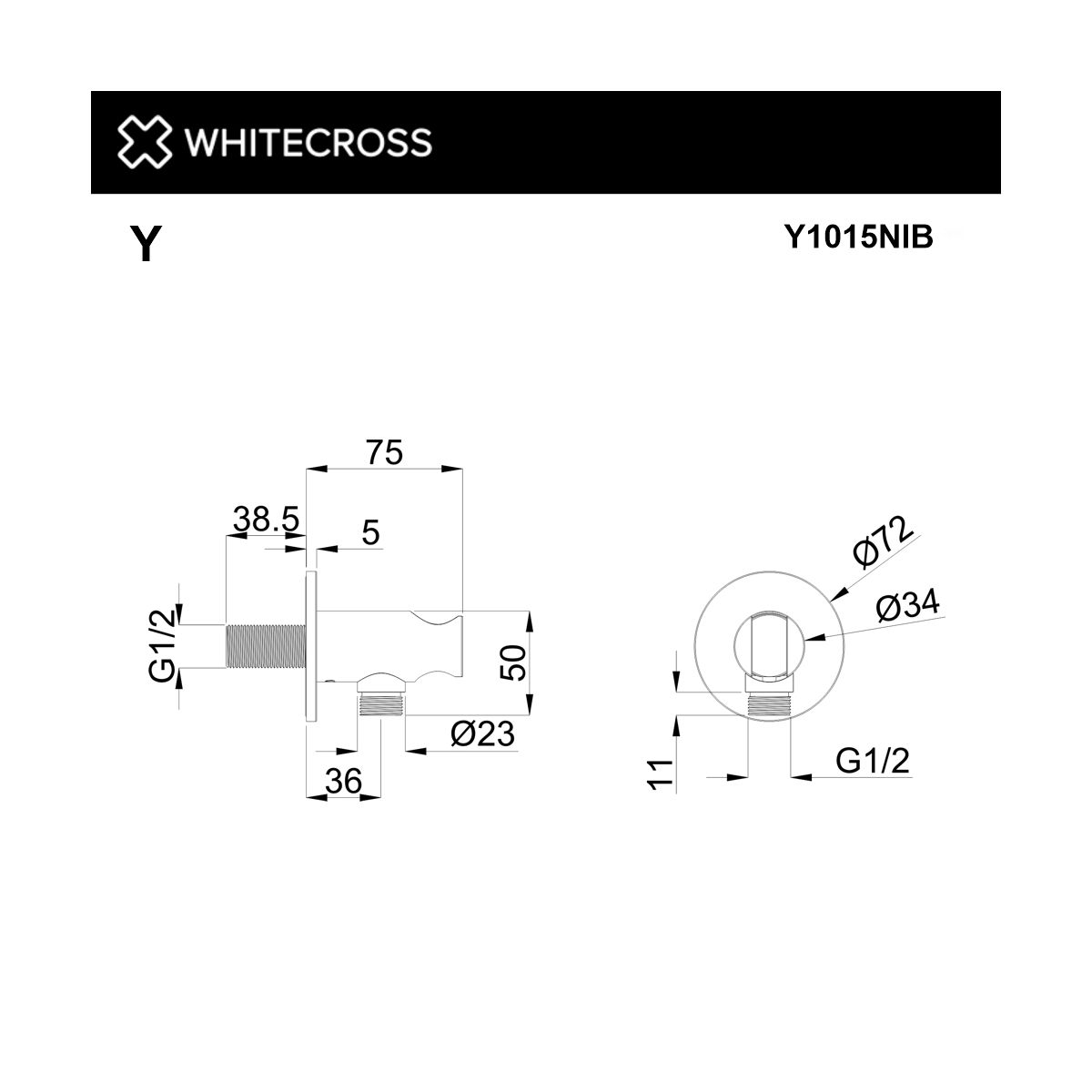 Угловой соединительный элемент с держателем лейки WHITECROSS Y1015NIB (брашированный никель)