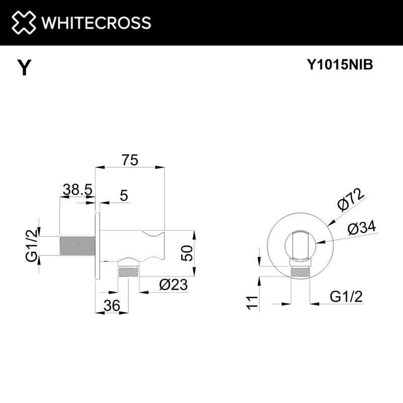Угловой соединительный элемент с держателем лейки WHITECROSS Y1015NIB (брашированный никель)